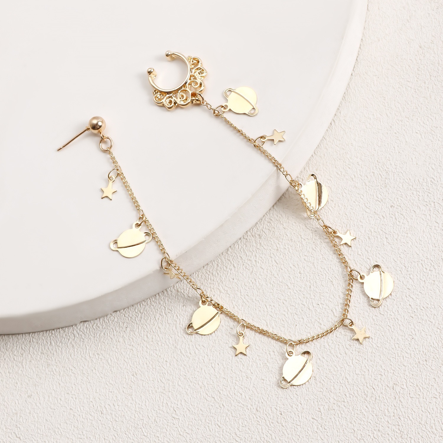 Boho Nose Chain Jewelry – Fake Septum Ring with Ear Hoop & Crystal Nose Ring-WeLovePlugs