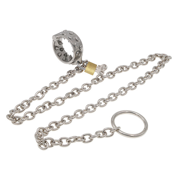 Stainless Steel Ring Testicle Ring with Spikes and Chain - image 3