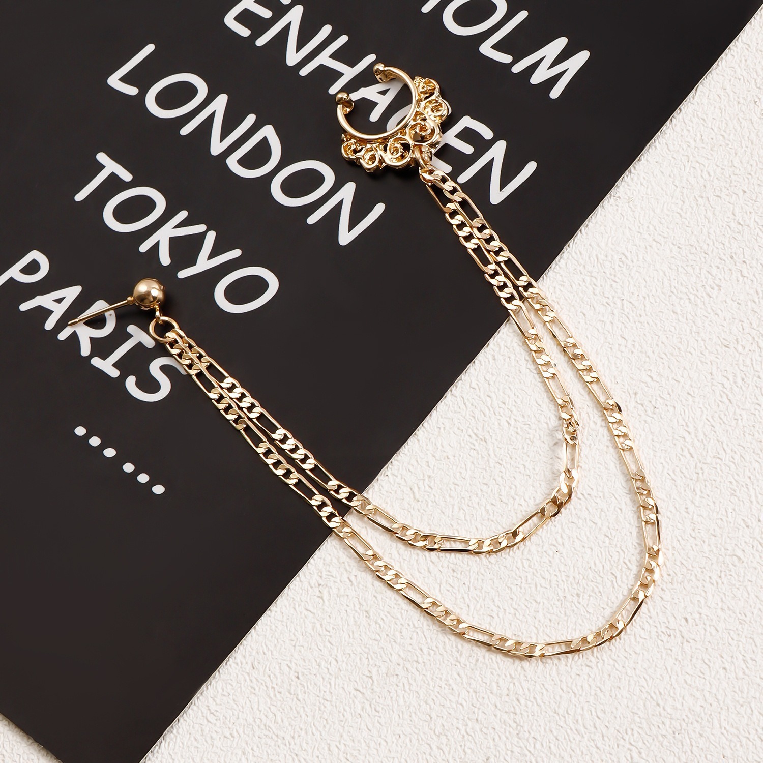 Boho Nose Chain Jewelry – Fake Septum Ring with Ear Hoop & Crystal Nose Ring-WeLovePlugs