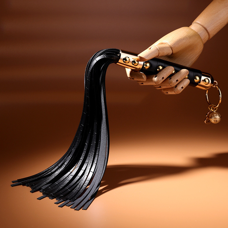 Noir Bell Leather & Metal Fringe Whip - image 5