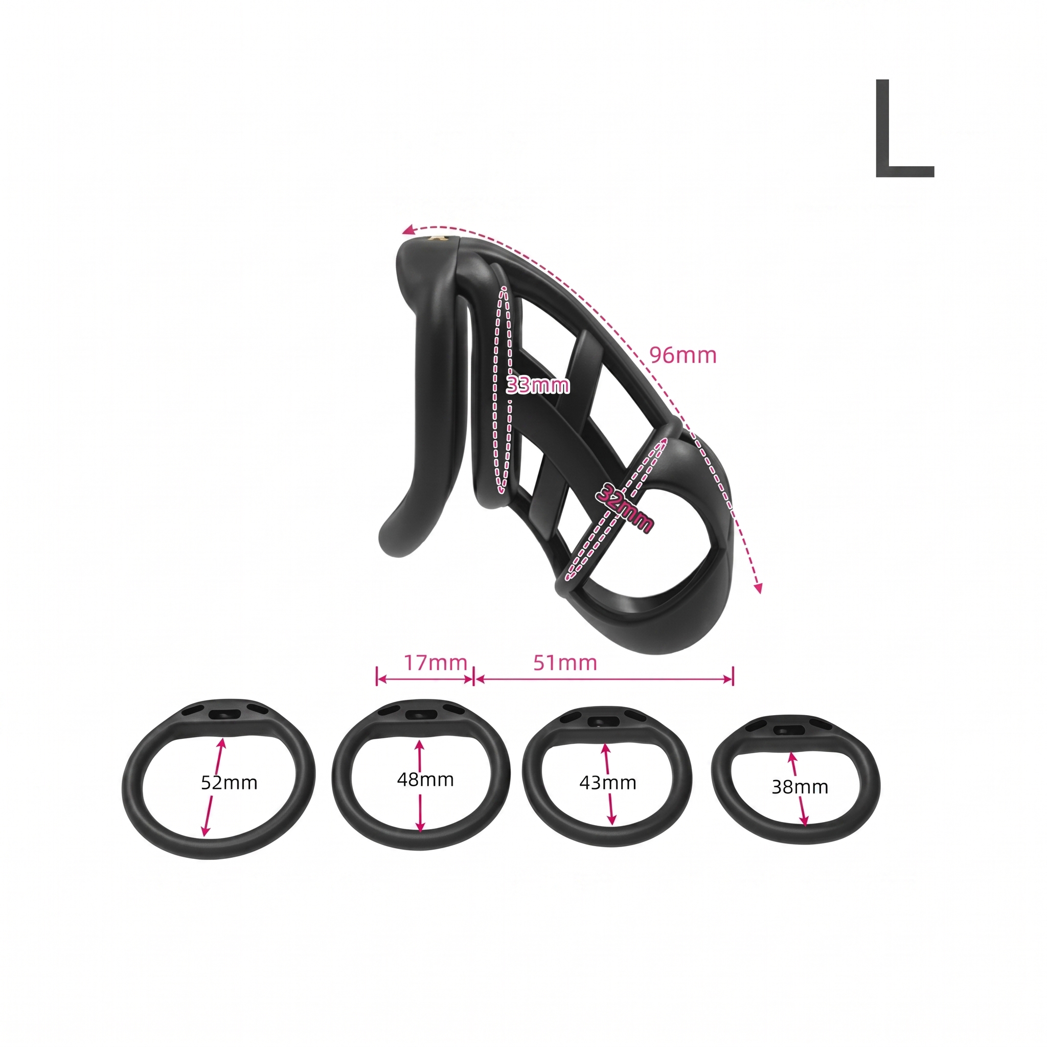 StealthCore Male Chastity Cage - Black L Flat Ring - image 4