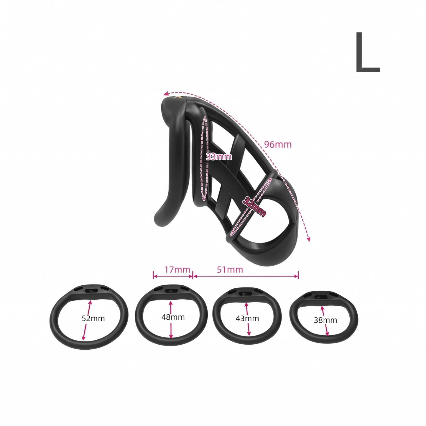 StealthCore Male Chastity Cage - Black L Flat Ring - image 4