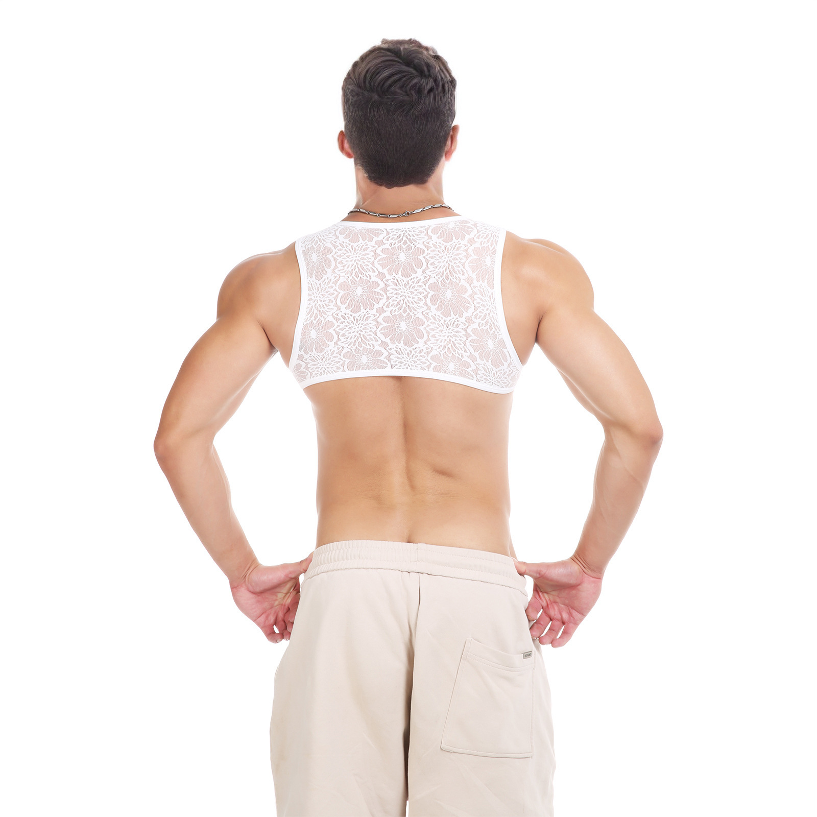 Men Tank Top Vest Lace Sleeveless Shirt Bra - image 8