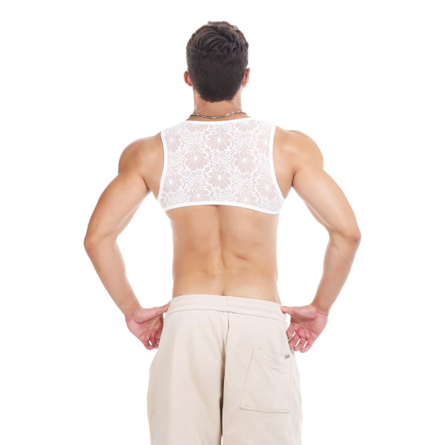 Men Tank Top Vest Lace Sleeveless Shirt Bra - image 8