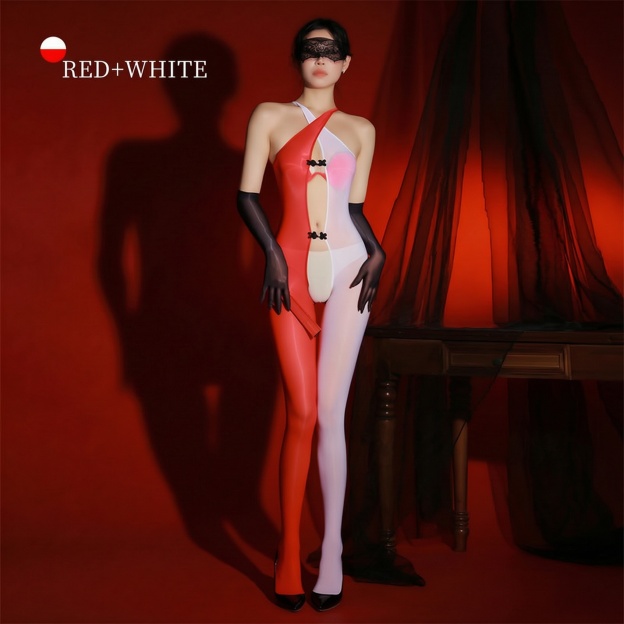 6d Shiny Cross Crotch Jumpsuit - Red & White - One Size - image 7