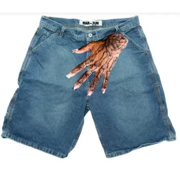 Men's Hip Hop Funny One Hand Printed Skateboarding Denim Shorts - I - XXL - image 3