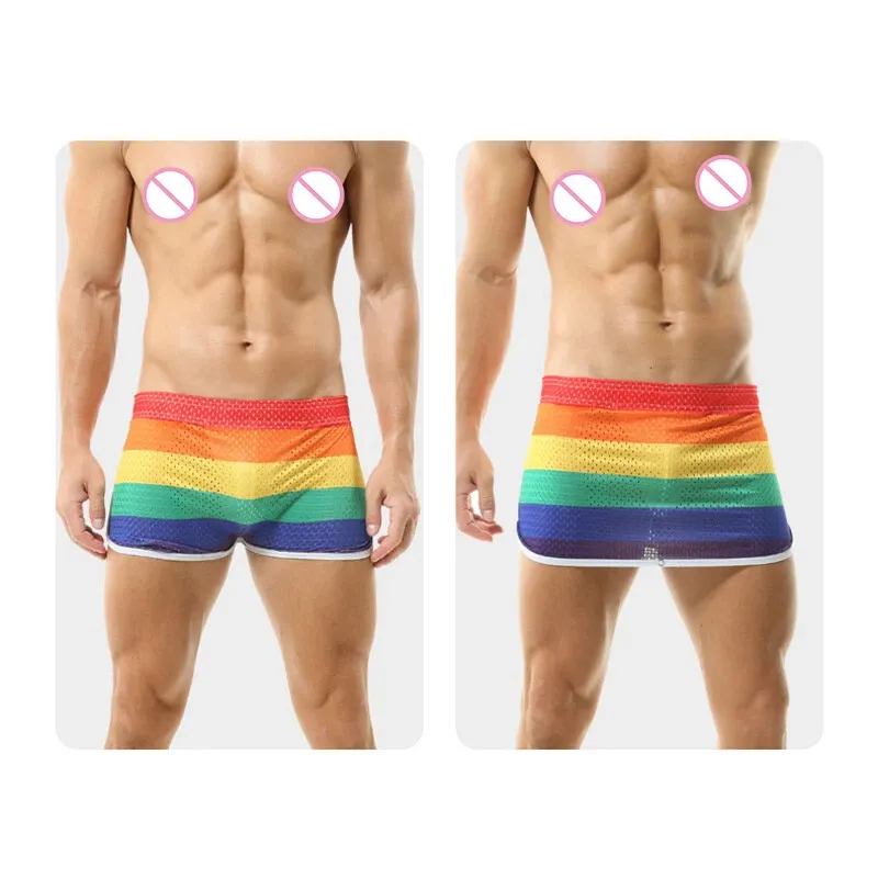 Men Sexy Rainbow Breathable Mesh Skirt Elastic Boxer Shorts  - image 4