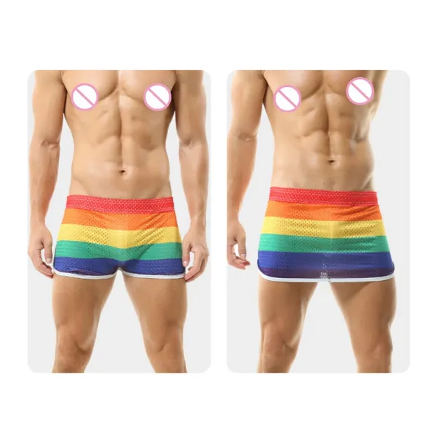 Men Sexy Rainbow Breathable Mesh Skirt Elastic Boxer Shorts  - image 4