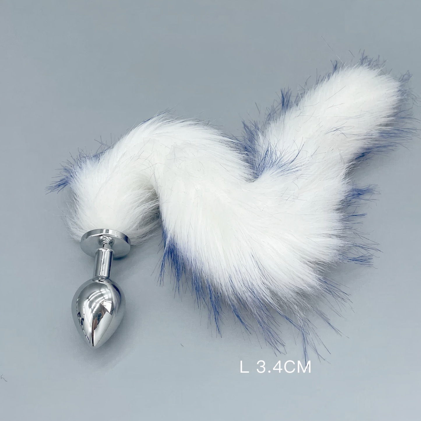 White & Blue Fox Tail Plug with Removable Metal Base - L - image 4