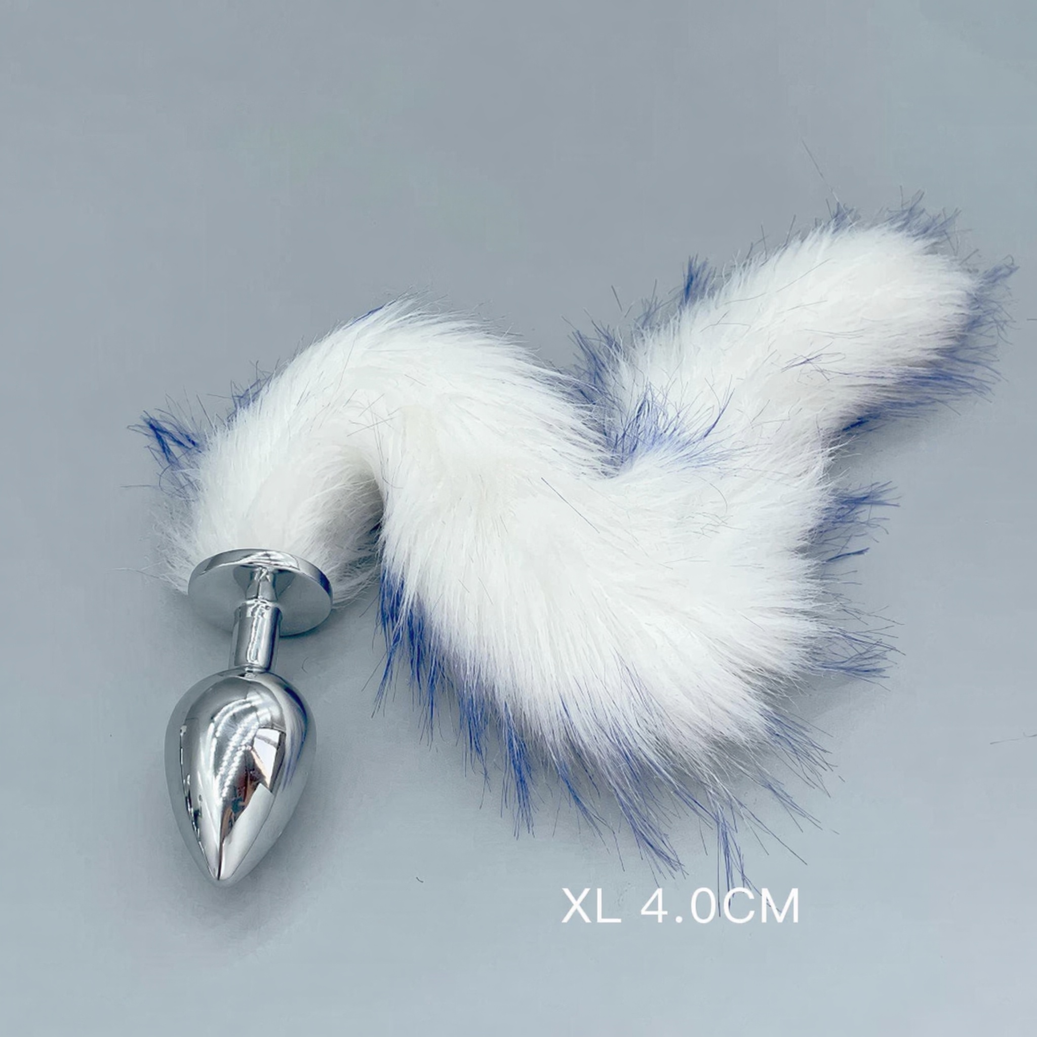 White & Blue Fox Tail Plug with Removable Metal Base - XL - image 5