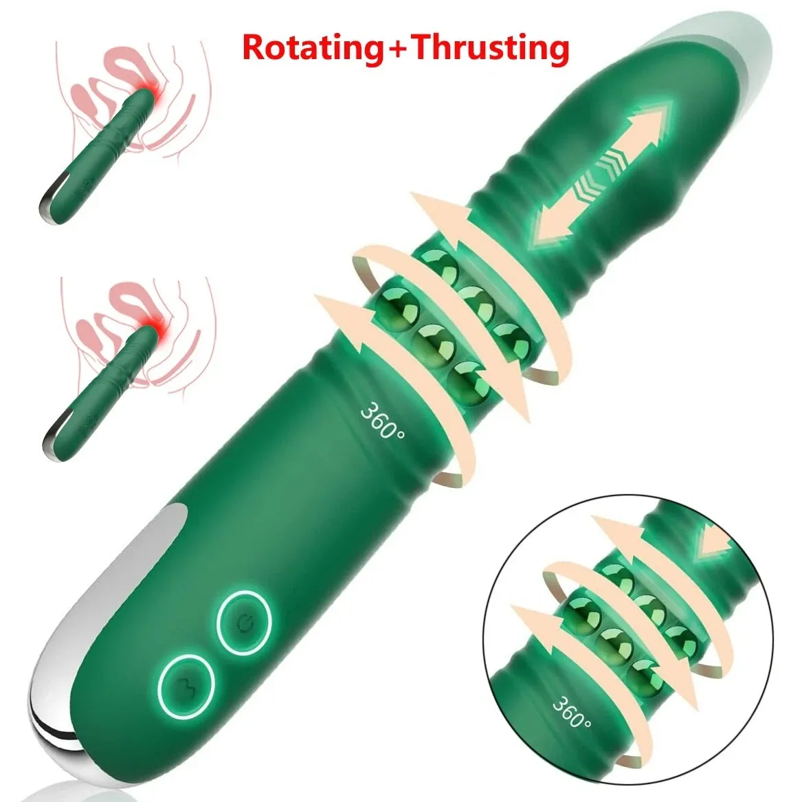 Thrusting Rotating Cucumber Vibrator Dildo G Spot Clit Massager
