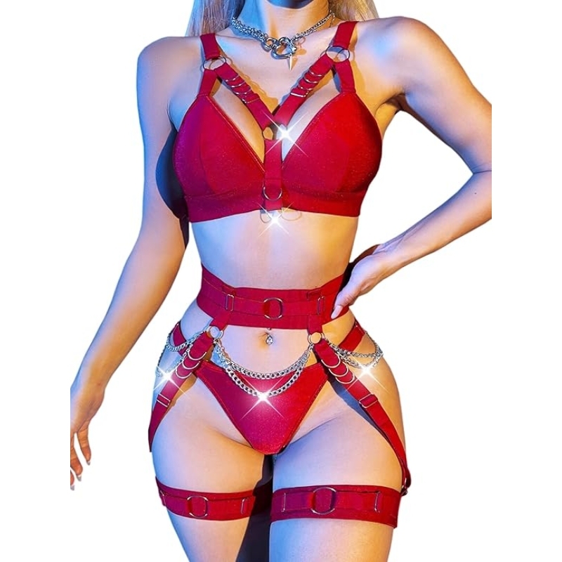 Women Sexy Locomotive Metal Chain Underwear Set