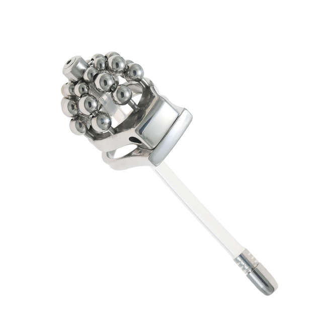 24-Bead Stainless Steel Chastity Cage with Urethral Tube-WeLovePlugs