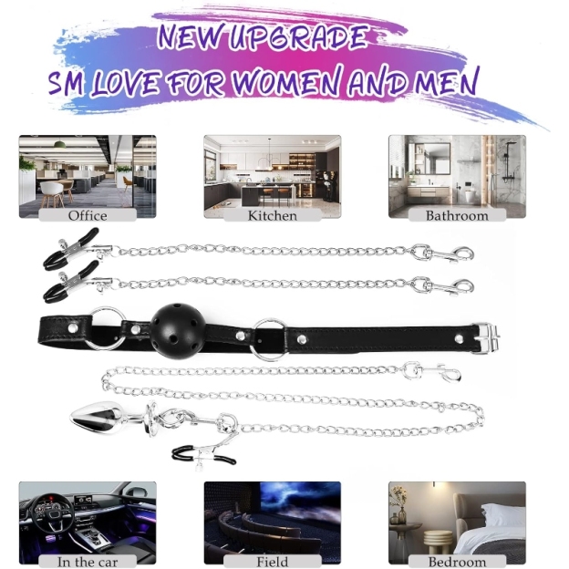 5-Piece BDSM Bondage Set – Ball Mouth Gag, Nipple Clamps & Anal Plug for Couples-WeLovePlugs