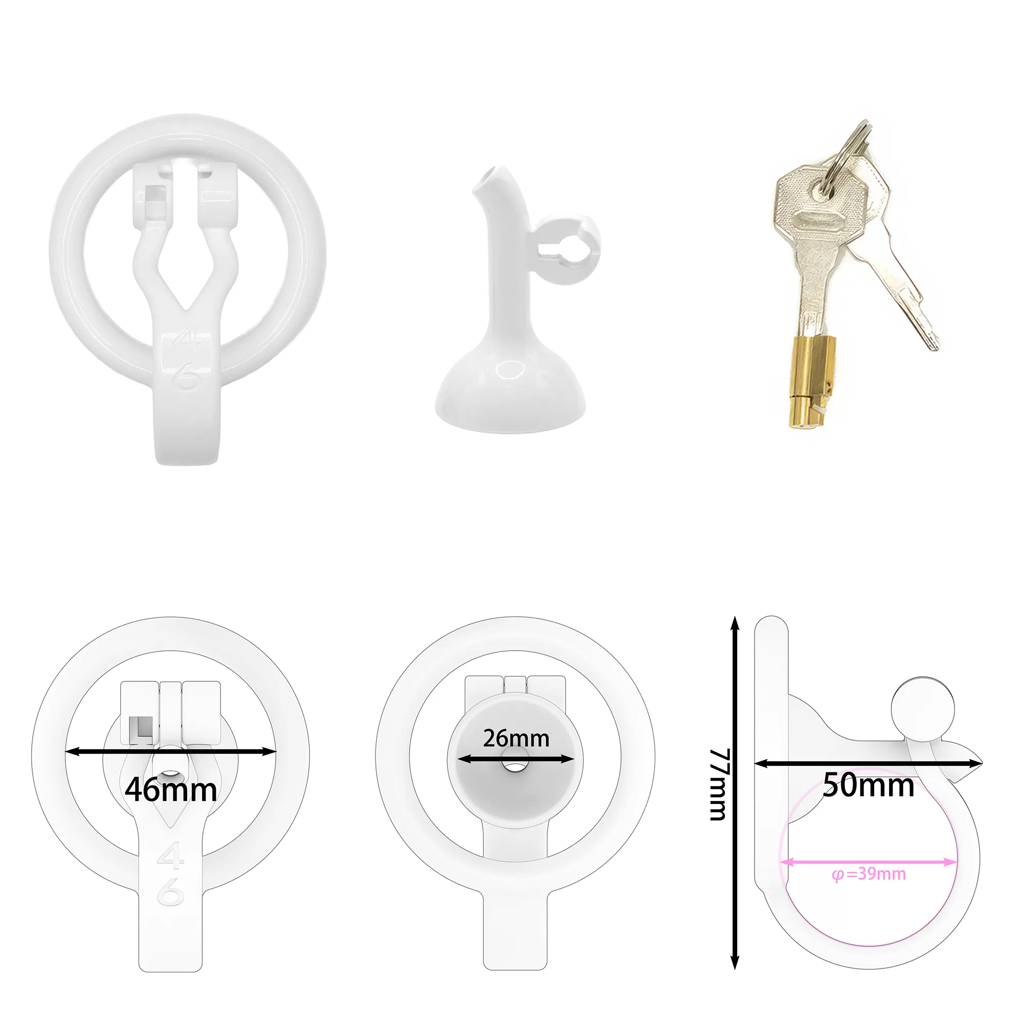 3D Printed Inverted Chastity Cage - White - 46mm - image 3