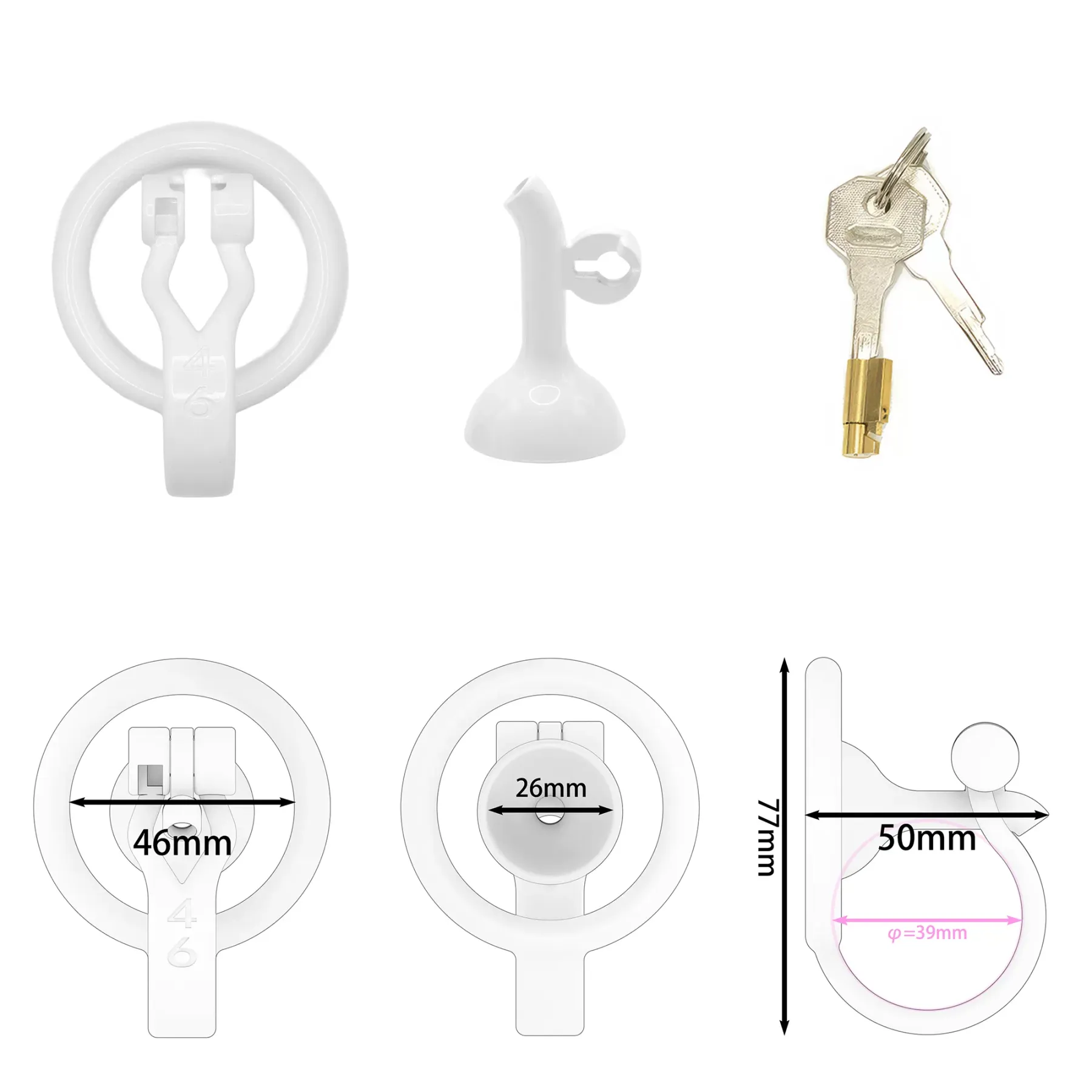 3D Printed Inverted Chastity Cage - White - 46mm - image 3