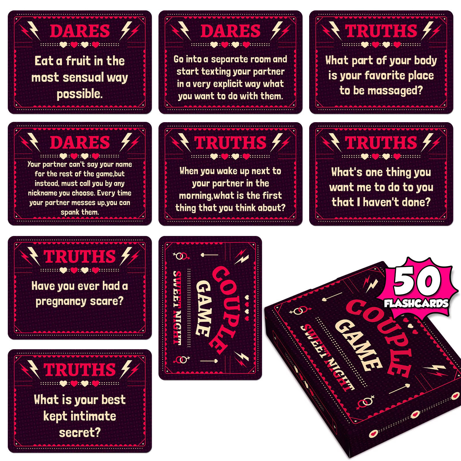 Romantic Date Night Cards for Couples, 50 Fun Conversation & Challenge Cards - Multicolor - image 3