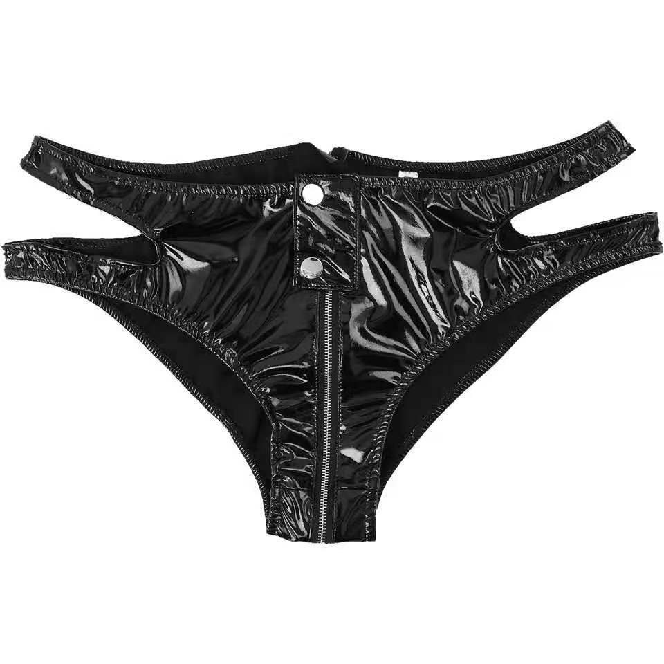 Zipper Crotch Patent Leather Briefs – Sexy Low-Rise Lingerie for Women-WeLovePlugs