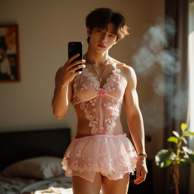 Blossom Seduction Floral Lace Men's Skirted Bodysuit - Pink - One Size - image 4