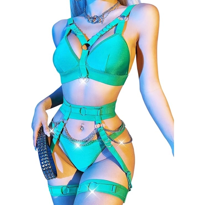 Women Sexy Locomotive Metal Chain Underwear Set
