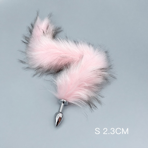 Pink & Black Fox Tail Plug with Removable Metal Base - S - image 5