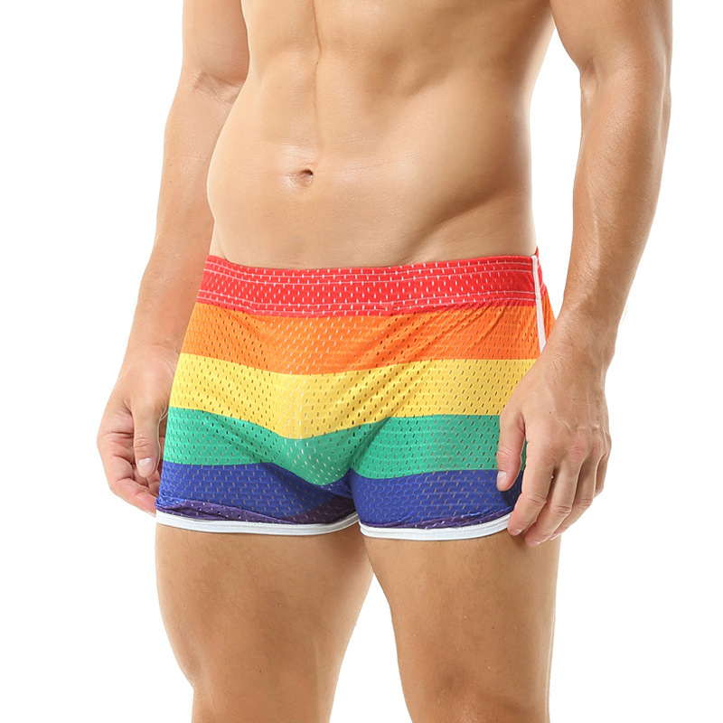 Men Sexy Rainbow Breathable Mesh Skirt Elastic Boxer Shorts  - Multicolor - XL - image 5