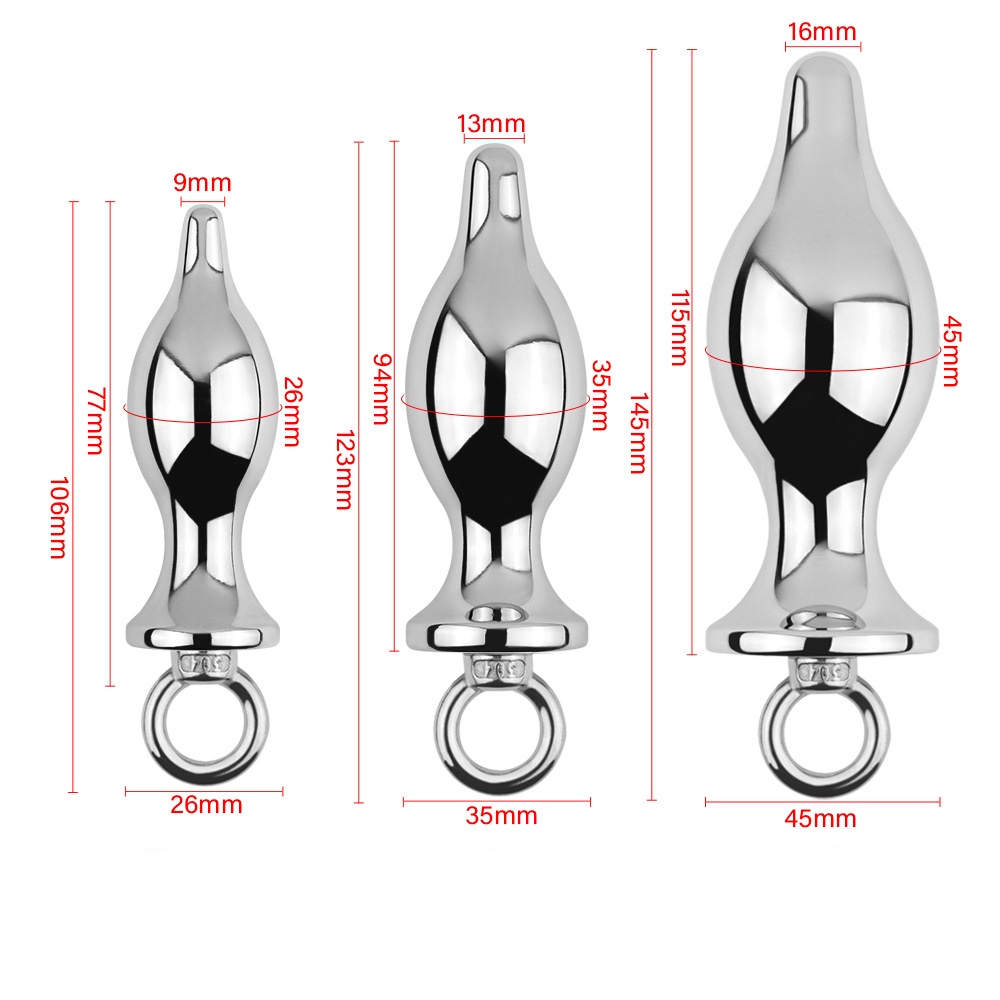 Metal Anal Plug with Pull Ring - 3-Piece Set - image 2