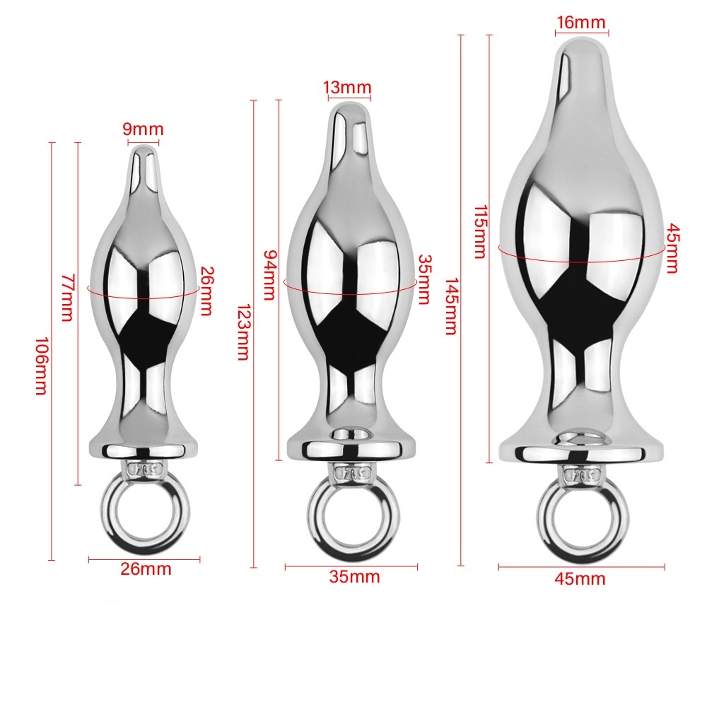 Metal Anal Plug with Pull Ring - 3-Piece Set - image 2