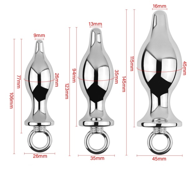 Metal Anal Plug with Pull Ring - 3-Piece Set - image 2