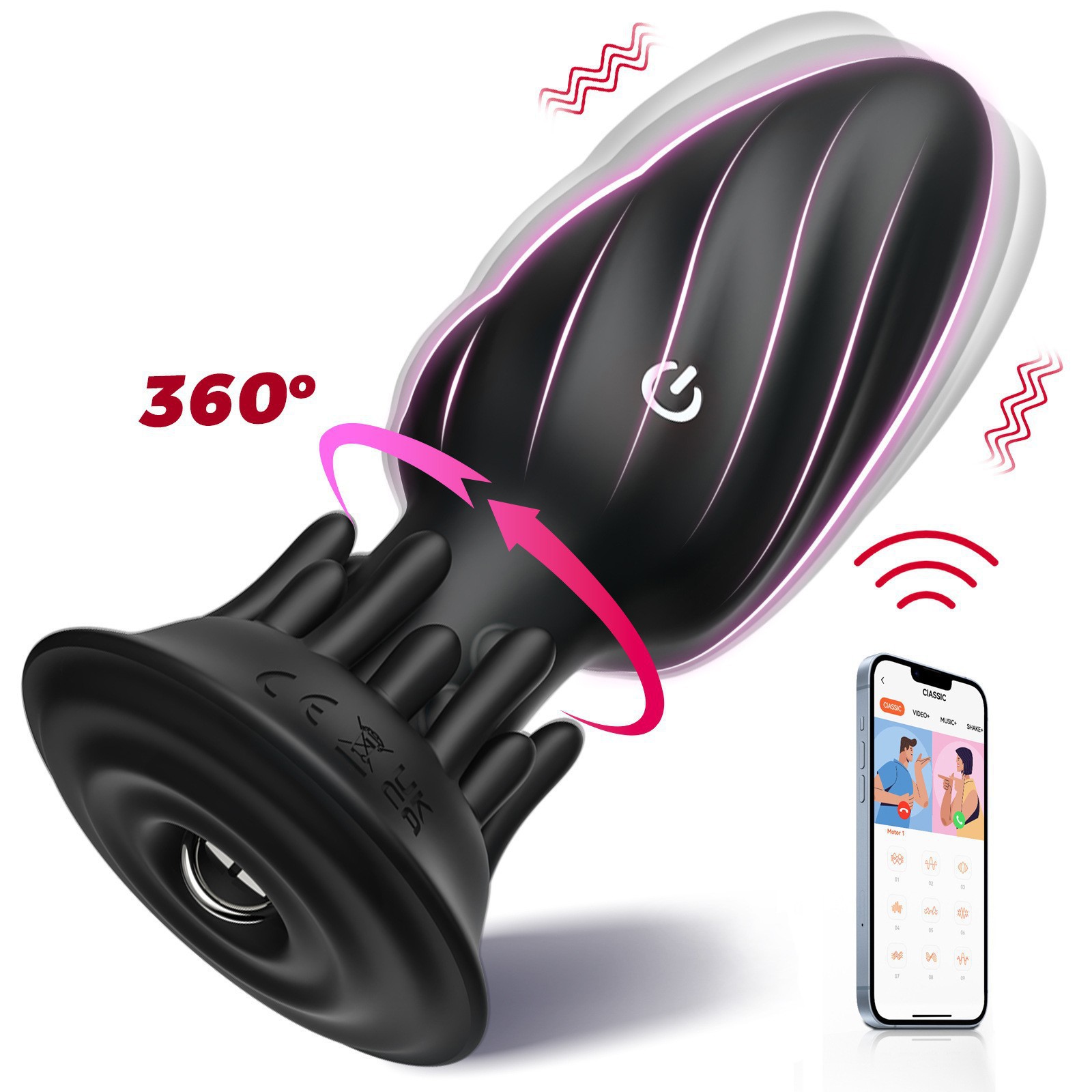 App Remote Control Vibrating Rotating Silicone Butt Plug 