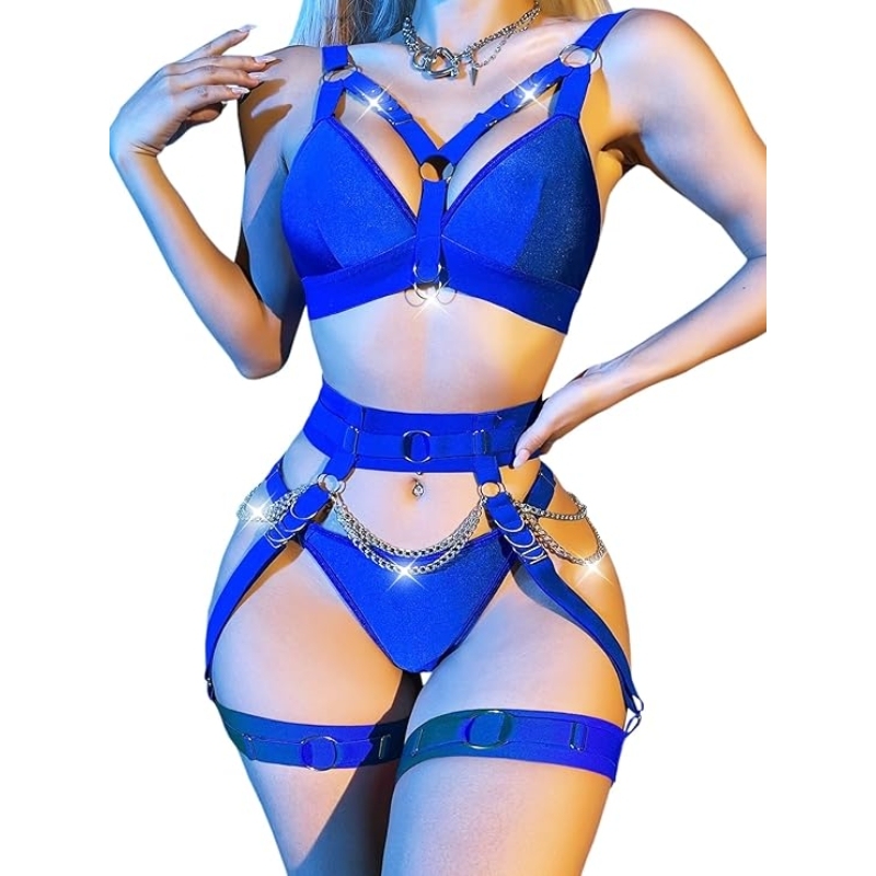 Women Sexy Locomotive Metal Chain Underwear Set