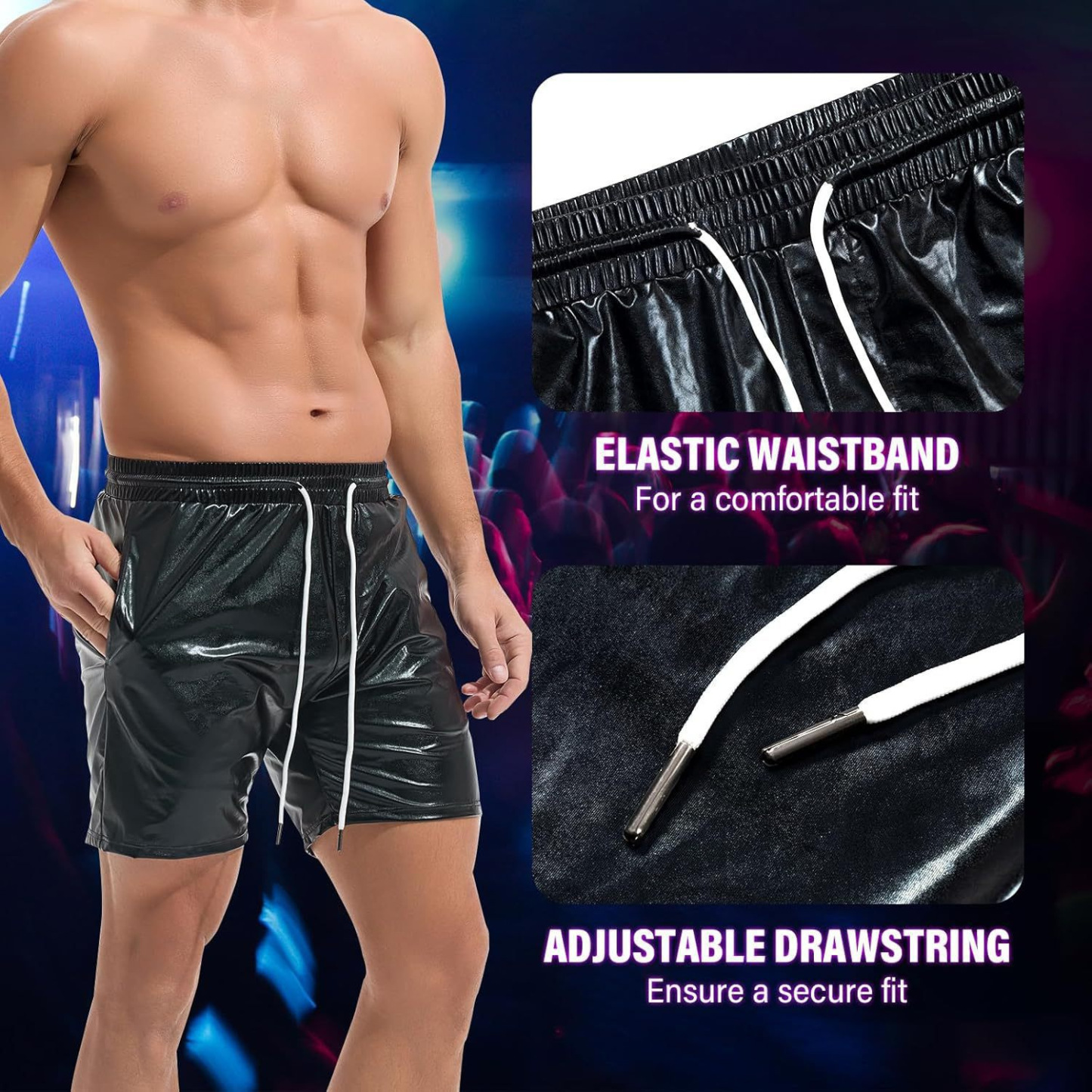 Men's Metallic 5" Holographic Rave Shorts with Drawstring - image 8
