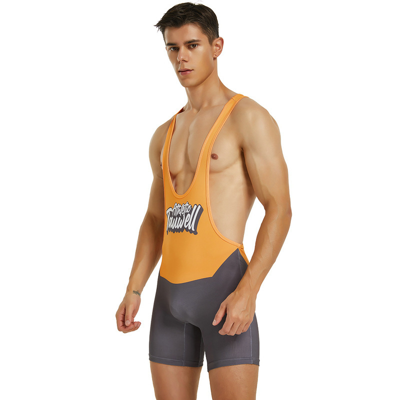 Fitness Wrestling Singlet Bodysuit - Orange & Grey - XXL - image 6