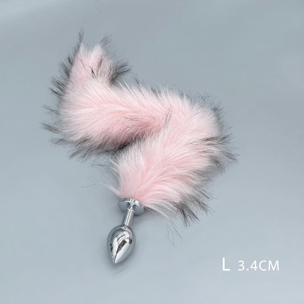 Pink & Black Fox Tail Plug with Removable Metal Base - L - image 4