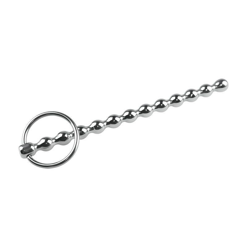 5.9''  Stainless Steel Beaded Urethral Plug With Dual Ring-WeLovePlugs
