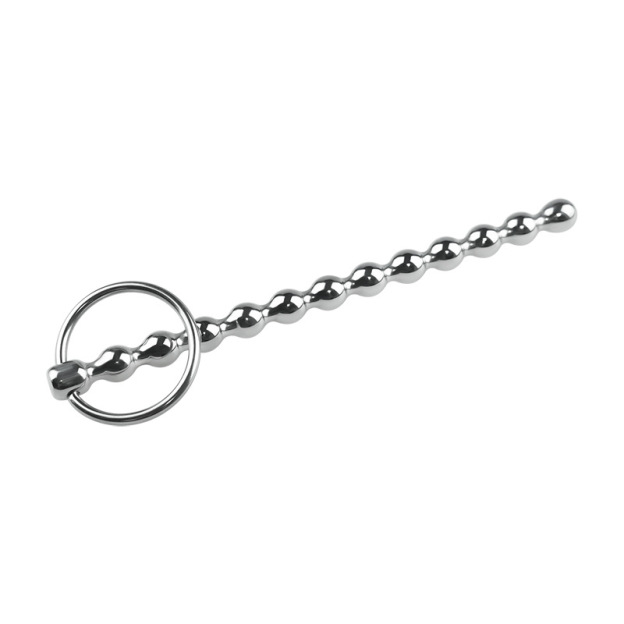 5.9''  Stainless Steel Beaded Urethral Plug With Dual Ring-WeLovePlugs