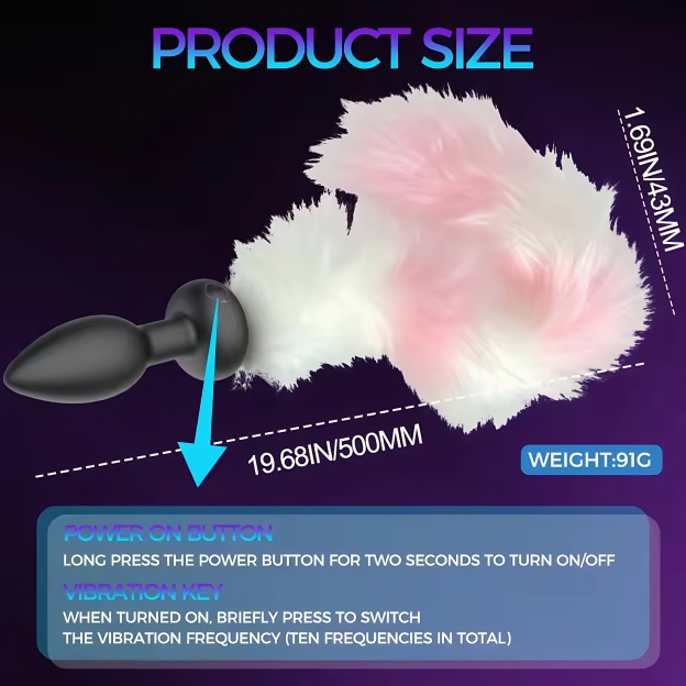 19.68" Long Slim Vibrating Fox Tail Plug With Remote Control - image 4