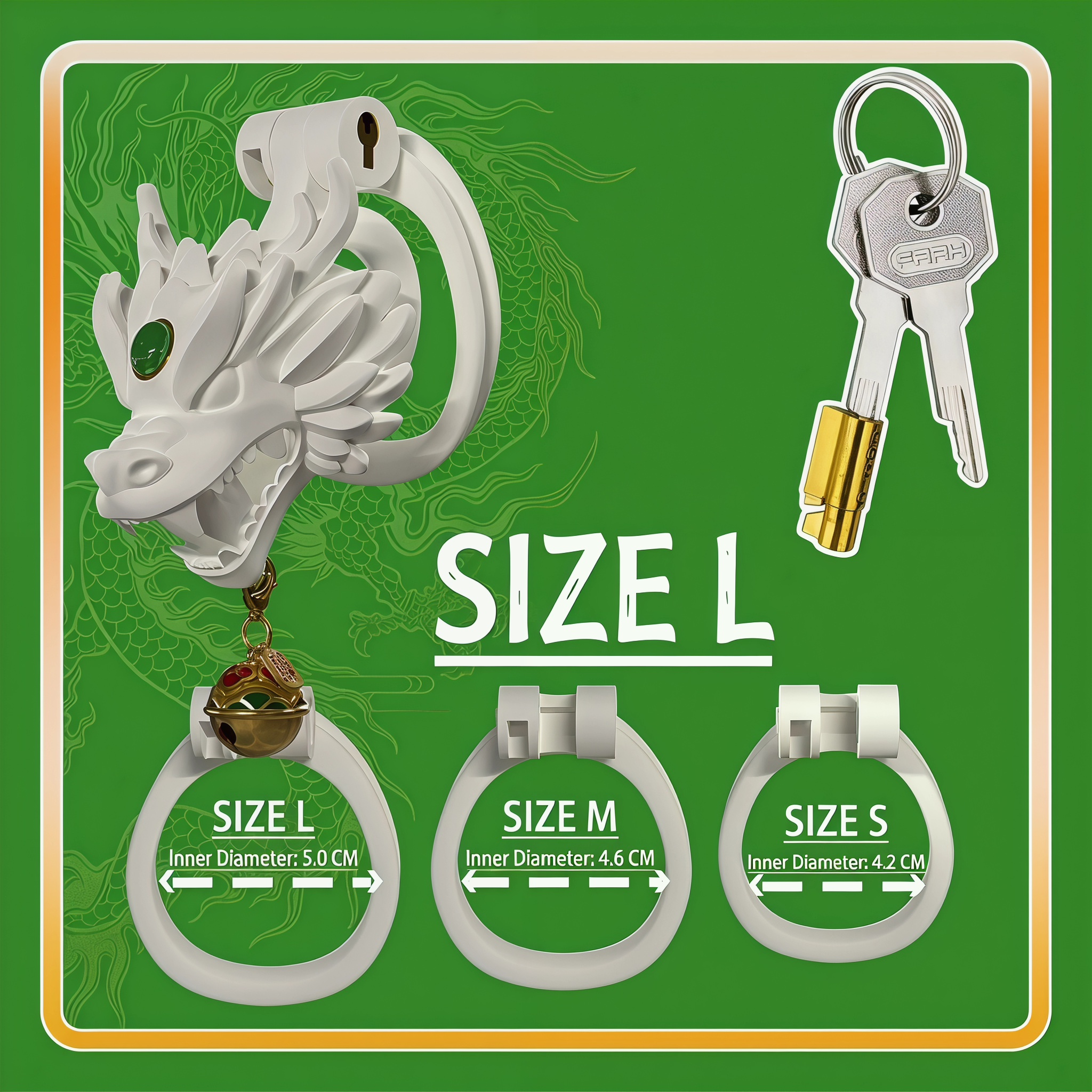 Dragon Guardian Bell Collar Chastity Cage - Green - L - image 1