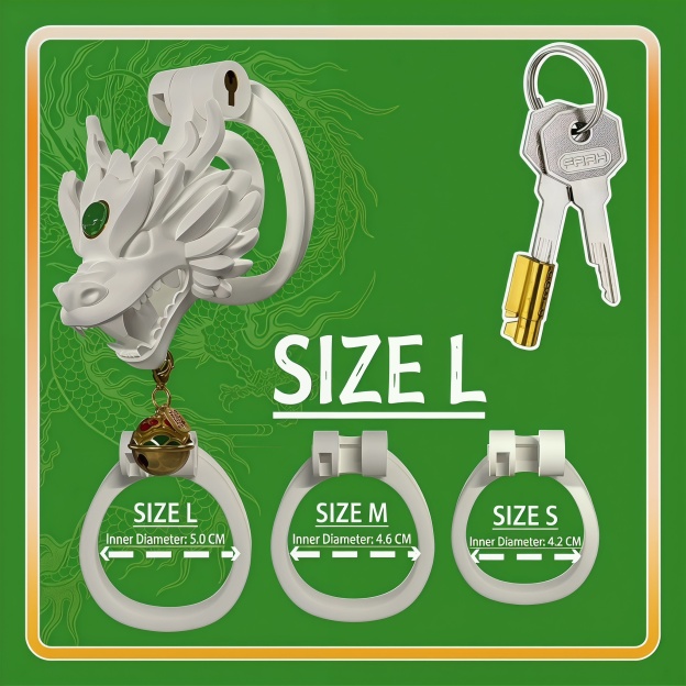 Dragon Guardian Bell Collar Chastity Cage - Green - L - image 1