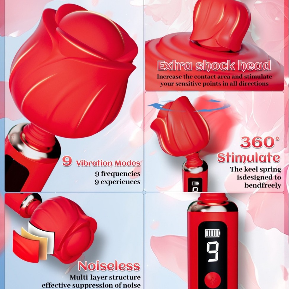 Rose-Shaped Clitoral Vibrator - Medical-Grade Silicone Stimulator with 9 Vibration Modes