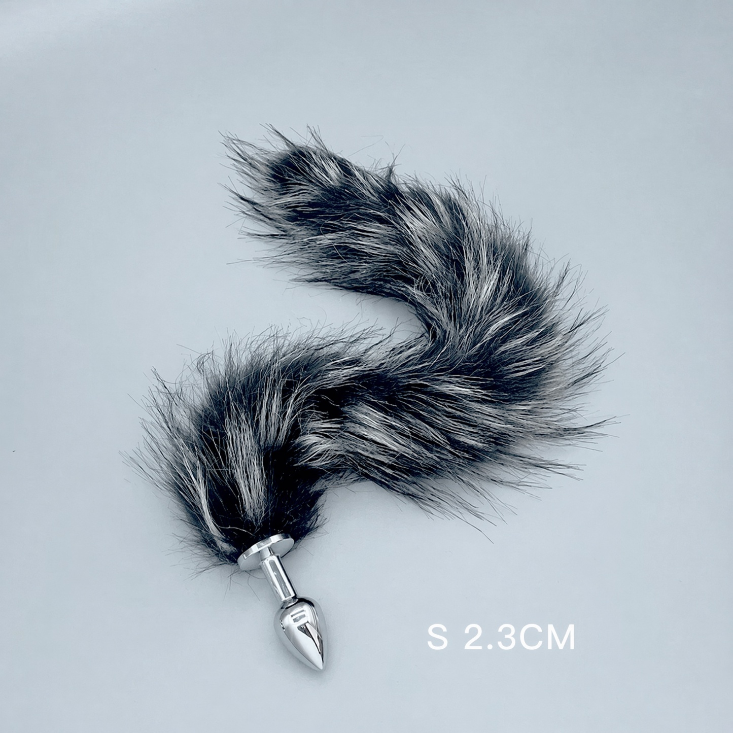 Silver & Black Fox Tail Plug with Removable Metal Base - S - image 4