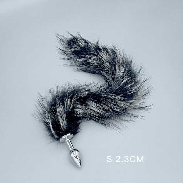 Silver & Black Fox Tail Plug with Removable Metal Base - S - image 4