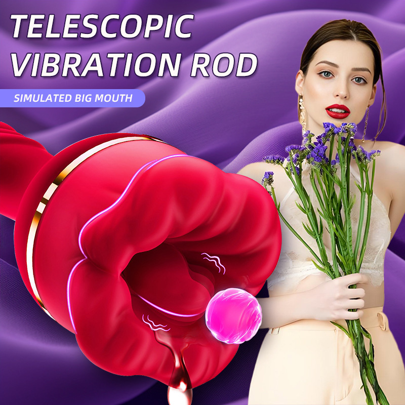 3-in-1 Big Mouth Likcing Vibrating Rose Dildo-WeLovePlugs