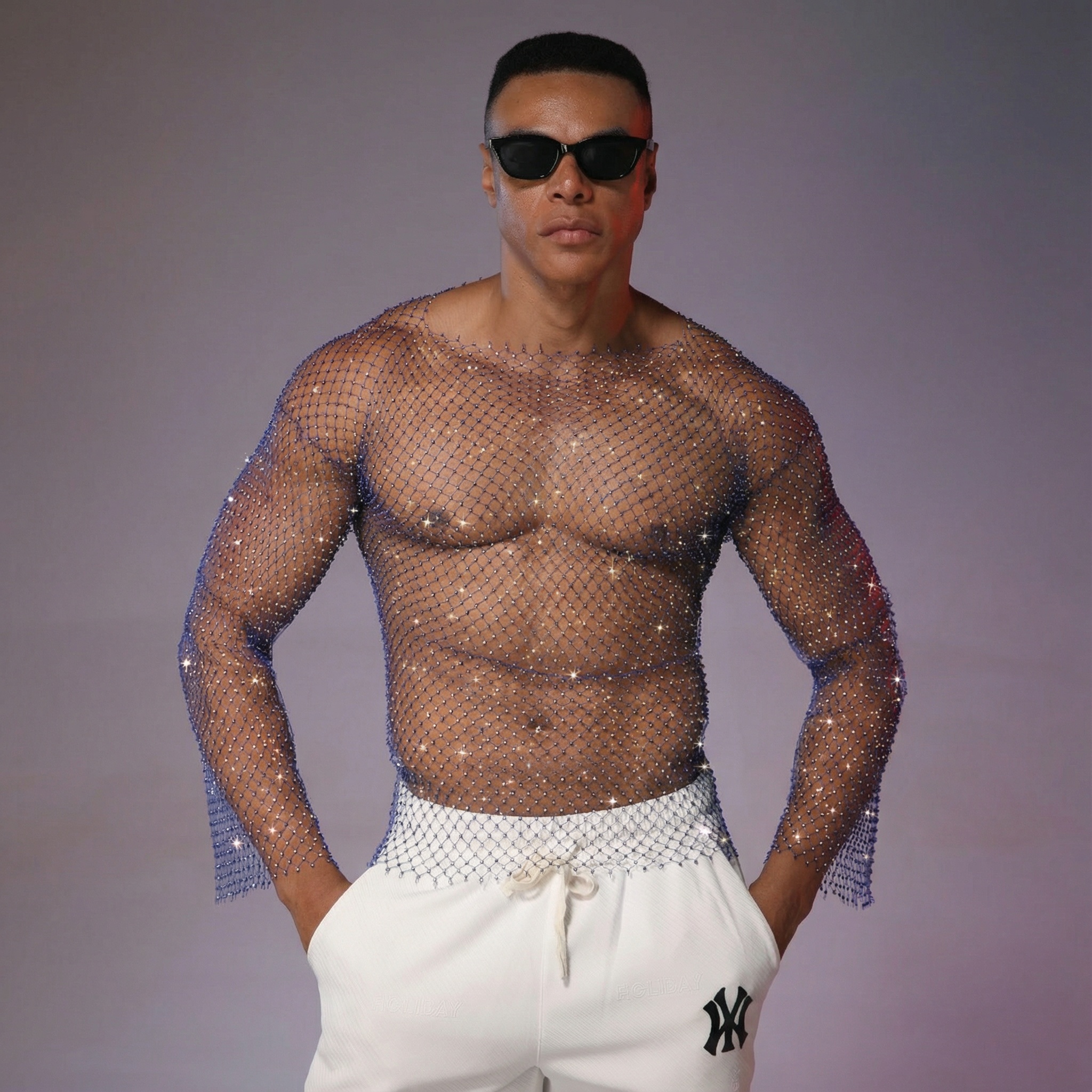 Starluxe Mesh Sparkle Top – Style A - Blue - 27.56 in - image 6