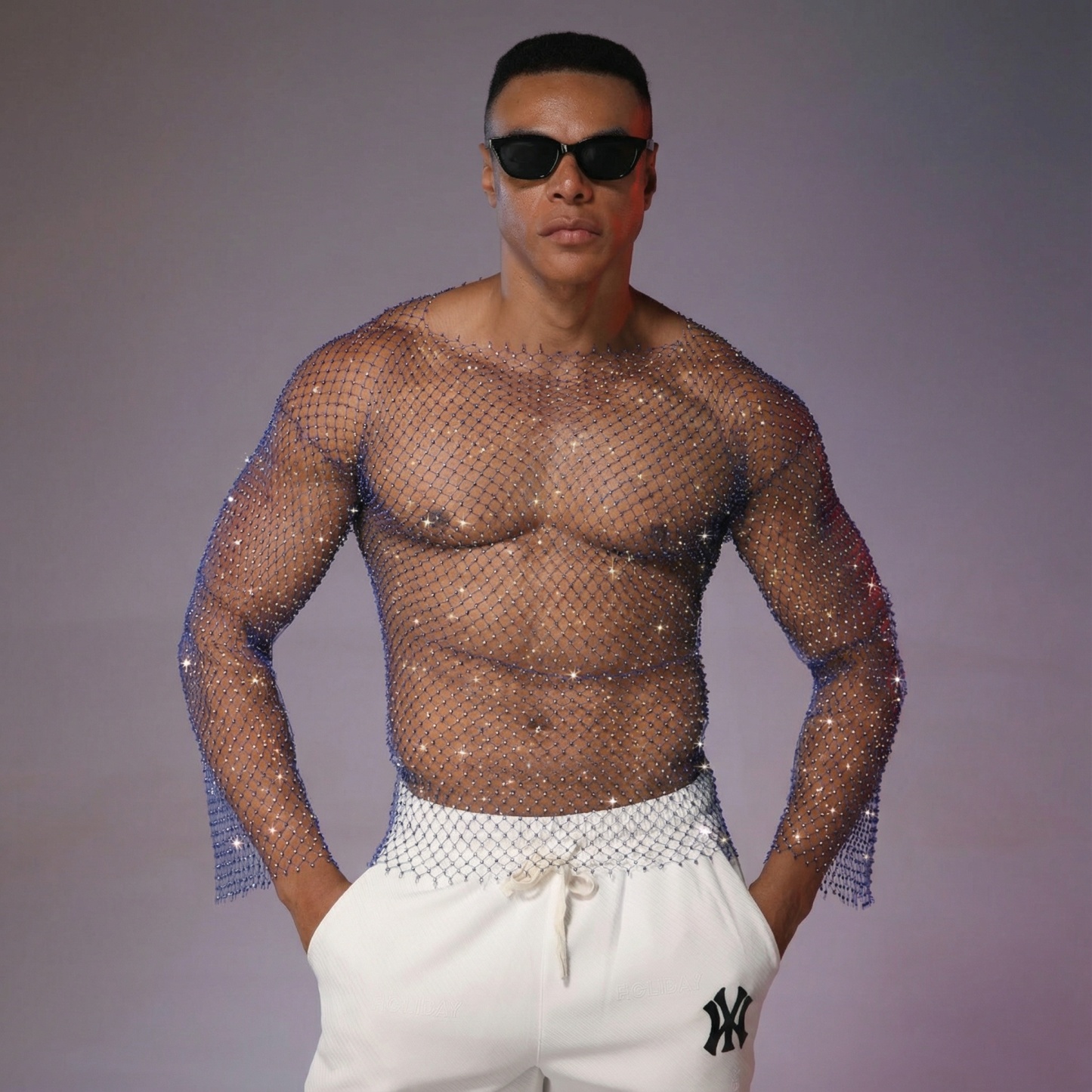 Starluxe Mesh Sparkle Top – Style A - Blue - 27.56 in - image 6