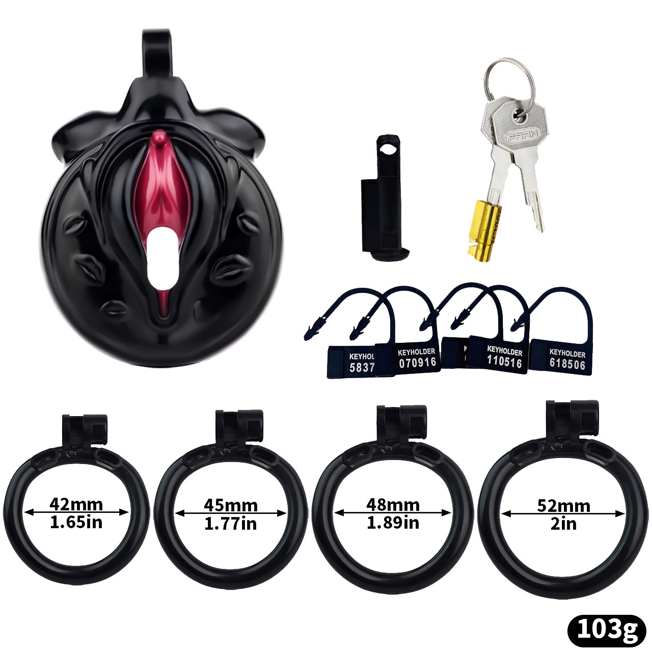 Mini Vagina-Shaped Sissy Chastity Cage – Humiliating Lock with 4 Rings & Padlock-WeLovePlugs