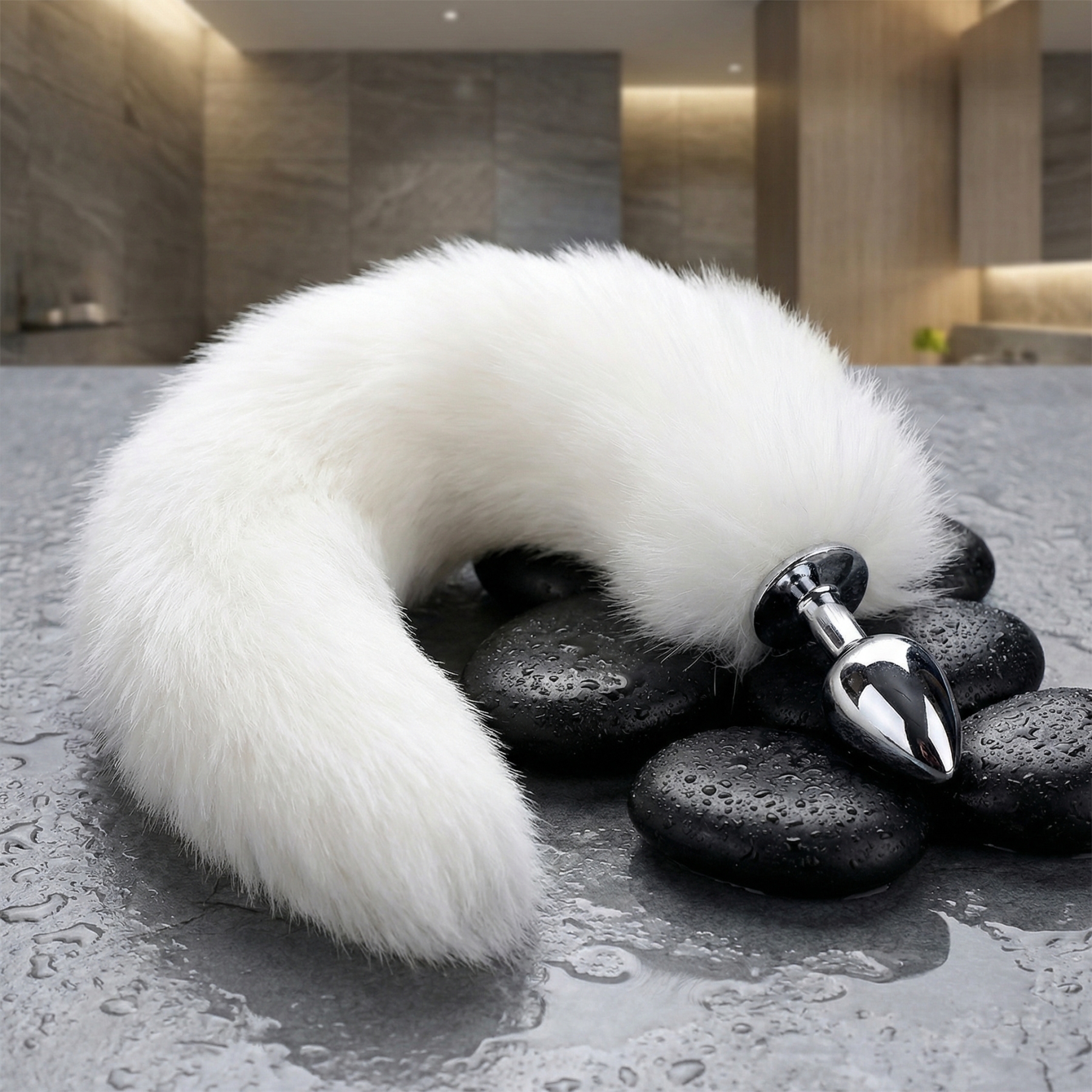 White Fox Tail Butt Plug • 18.1 Inch Tail - image 5