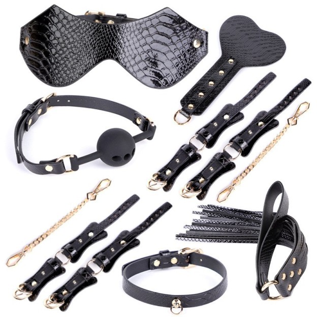 7-Piece Snake-Skin Bondage Set (Case Sold Separately) - Black - image 4