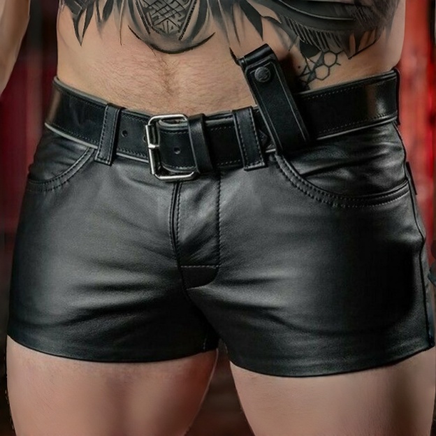 Mens Sheep Leather Shorts - 5XL - Black - image 1