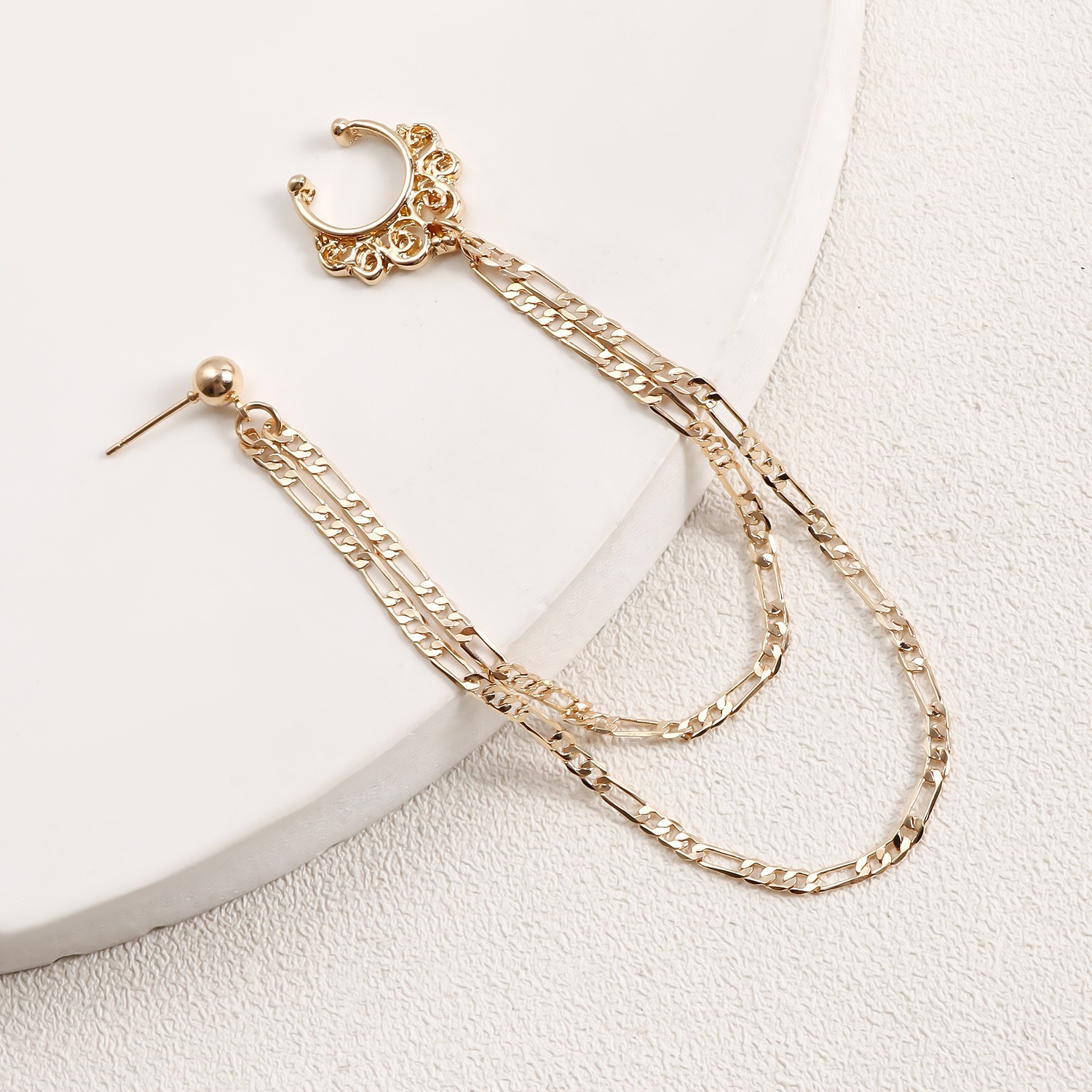 Boho Nose Chain Jewelry – Fake Septum Ring with Ear Hoop & Crystal Nose Ring-WeLovePlugs